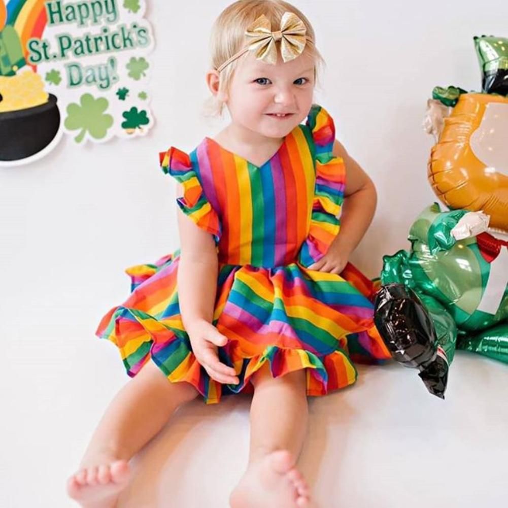 Sweet Kids Baby Girl Dress Rainbow Kids Dresses Ruffle Sleeveless Princess Sundress Baby Girl Clothes 1-5T