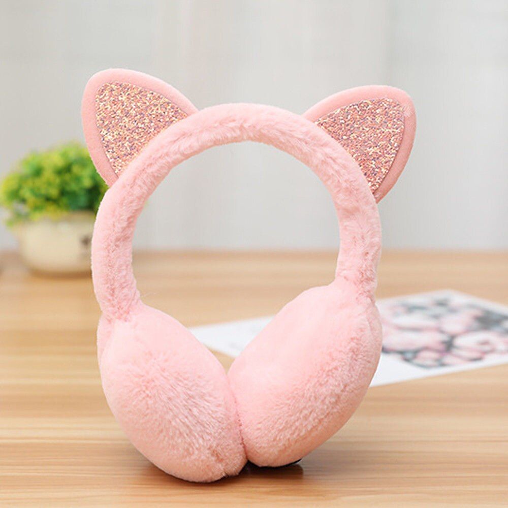Mother Kid Girl Children Fur Winter Ear Warmer Earmuffs Cat Ear Muffs Glitter Sequin Sequin Cats Ears