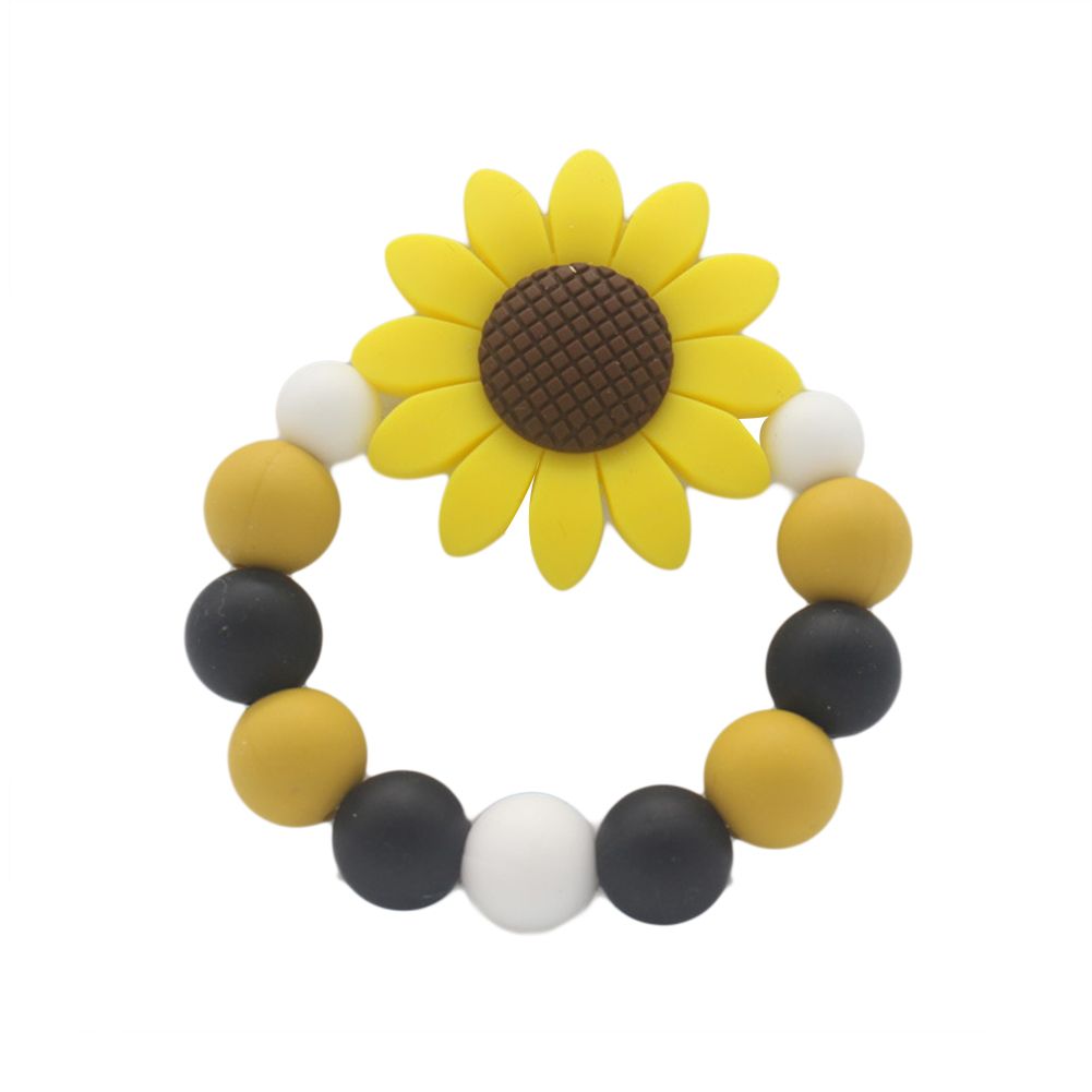 Colorful Beads Sunflower Bracelet Soft Silicone Baby Teether Chew Teething Toy