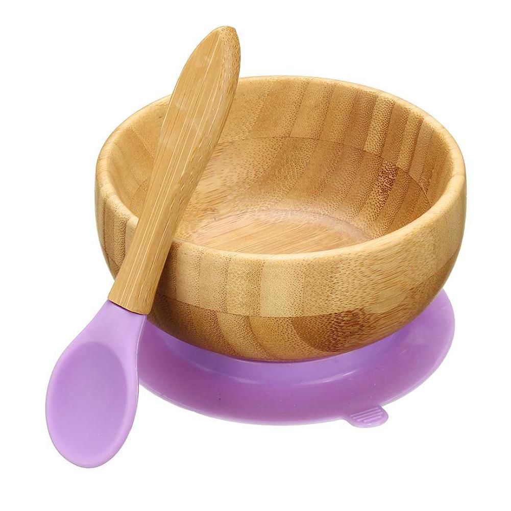 【ALLGOOD】Training Food Heat Insulation Feeding Bamboo Matching Spoon Removable Suction Bowl Baby Tableware Set