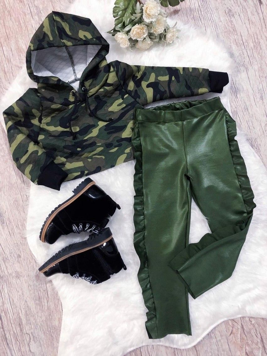 1-5Y Kids Toddler Baby Girls Clothes Sets Fall Spring Long Sleeve Camo Hoodies Pullover T-shirt Tops+Ruffles Solid Pants Outfits
