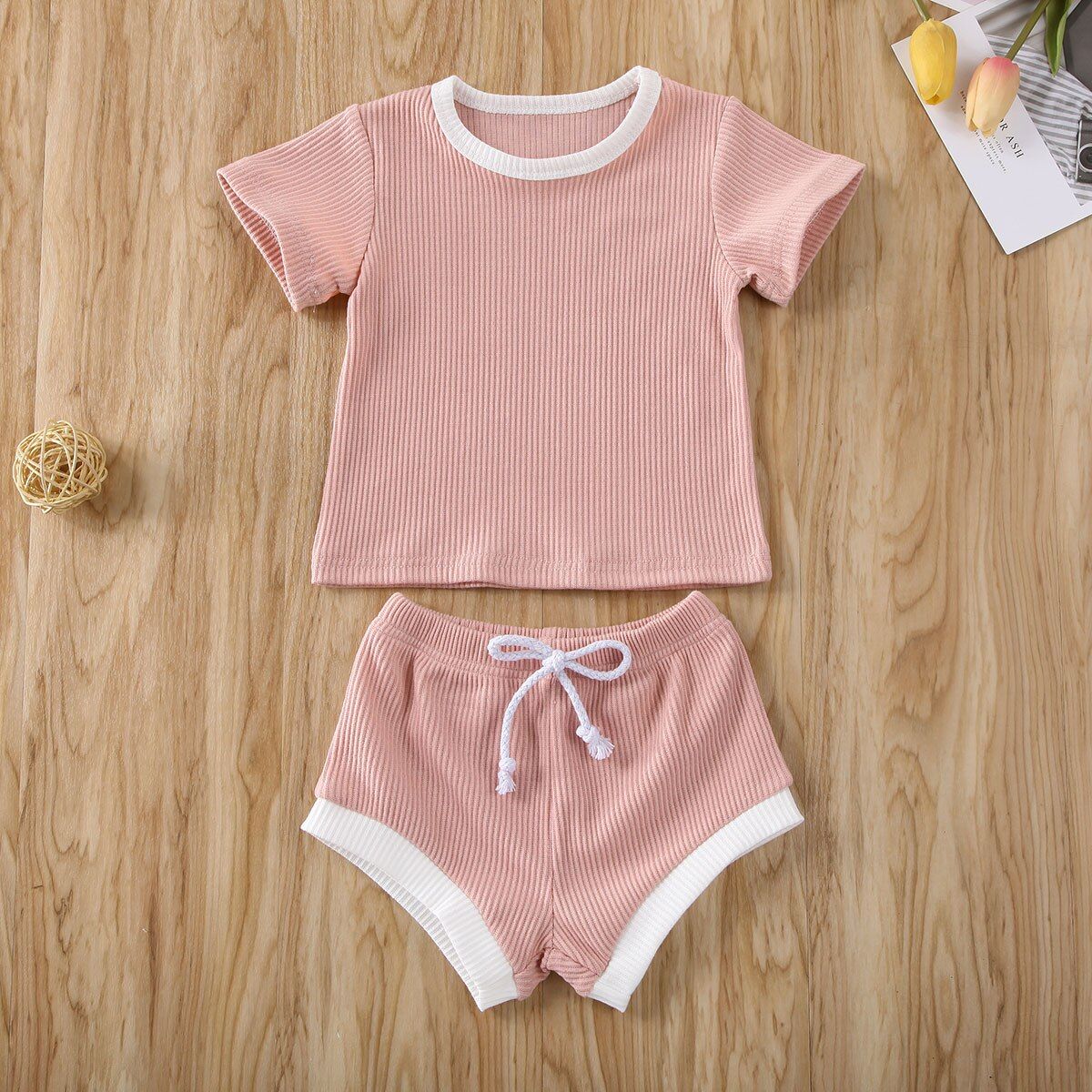 2020 Baby Summer Clothing Infant Baby Girl Boy Clothes Short Sleeve Tops T-shirt+Shorts Pants Ribbed Solid Outfits 0-3T