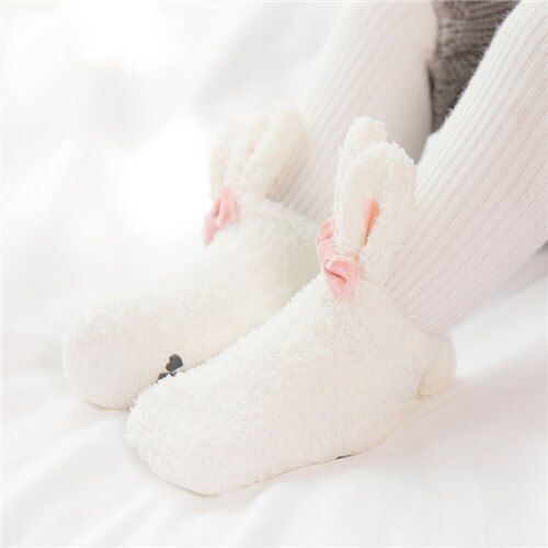 Autumn Winter Terry Baby Socks Thick Coral Fleece Bow Children's Socks Newborn Infant Toddler Boys Girls Socks for Baby Bunnies