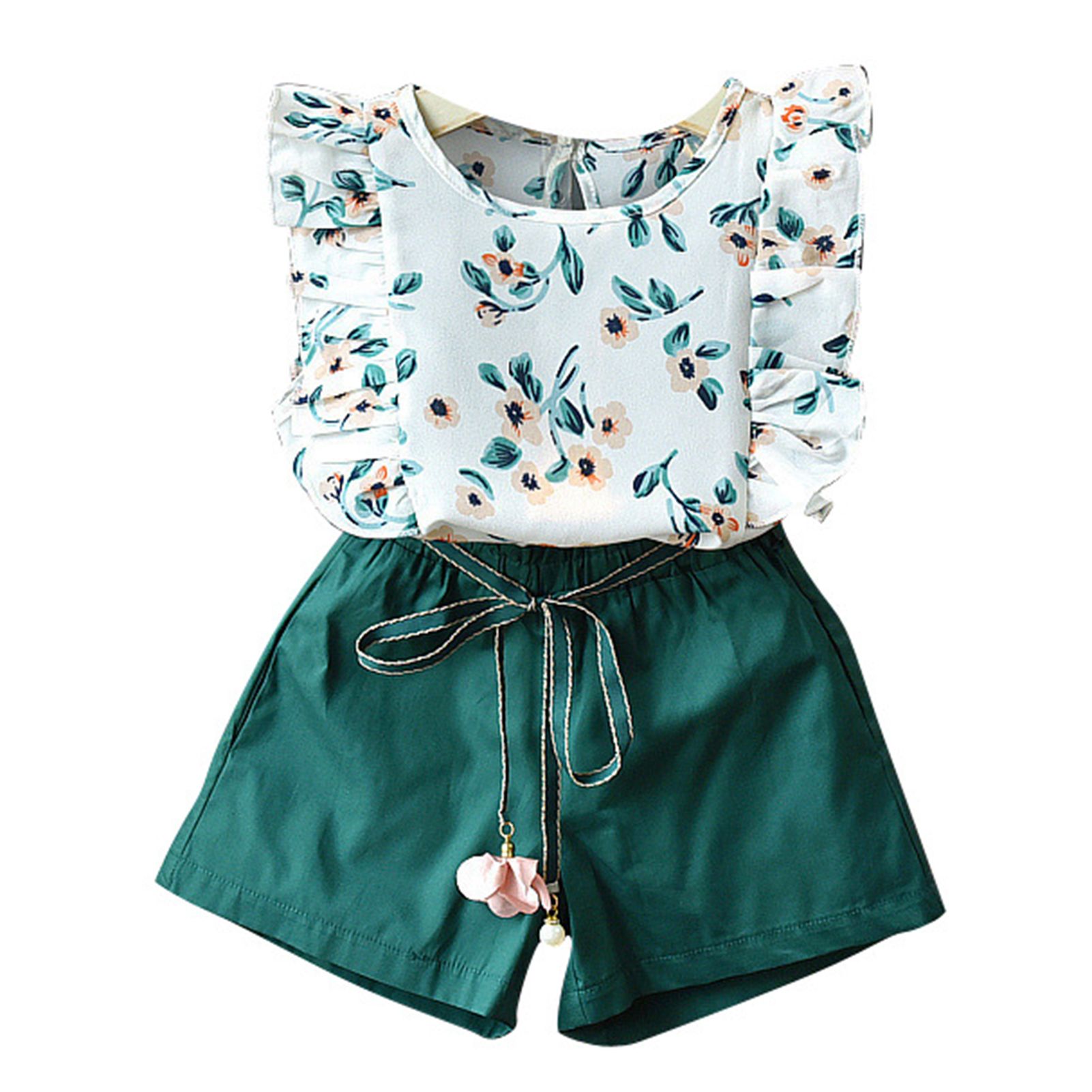 2-9  Years Old Girls Set Lace Thin Girls Children Sleeveless Top Shorts Two-piece Suit for Hiking