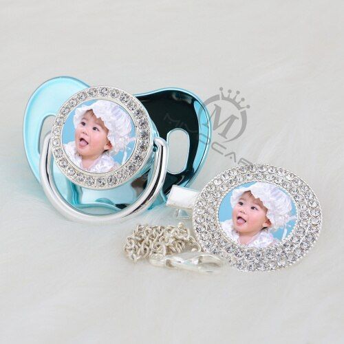 MIYOCAR custom pacifiers dummy any name photo silver bling pacifier and pacifier clip BPA free dummy bling amazing design P-1-P