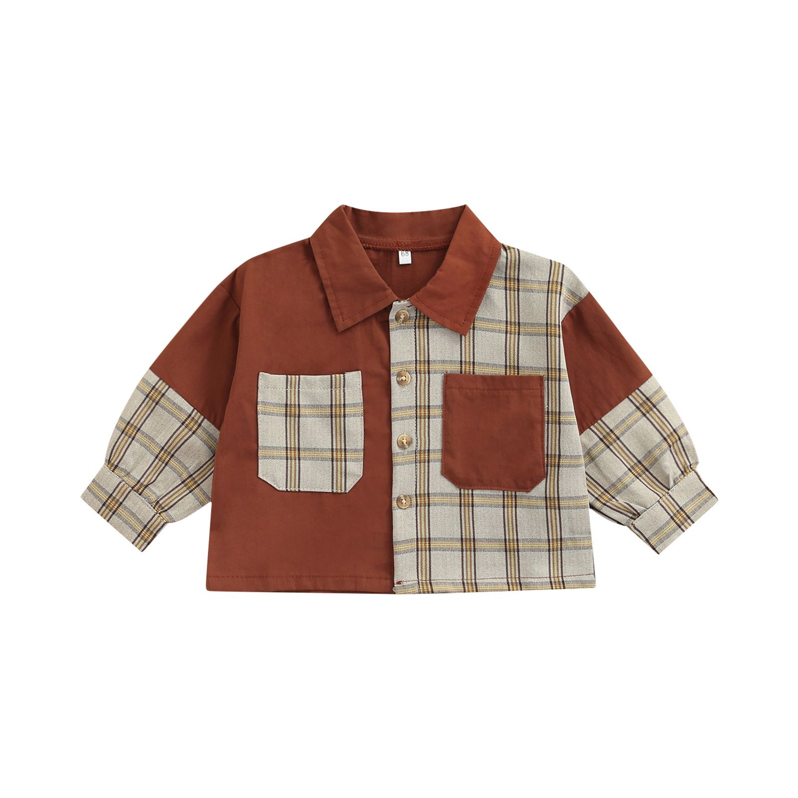 Toddler Spring Autumn Buttons Shirts, Baby Boys Girls Contrast Color Patchwork Plaid Long Sleeve Lapel Blouse
