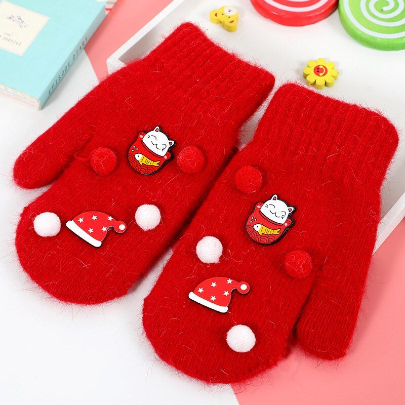 2020 New 1 Pair Cartoon Children Gloves Winter Autumn Warm Boys Girls Gloves Knitting Thicken Kid Full Finger Mittens 6-12Y