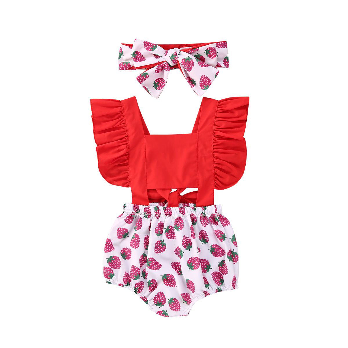 Newborn Baby Girls' Ruffle Romper Big Bow Bodysuit Sunsuit Jumpsuit Outfit with Headband