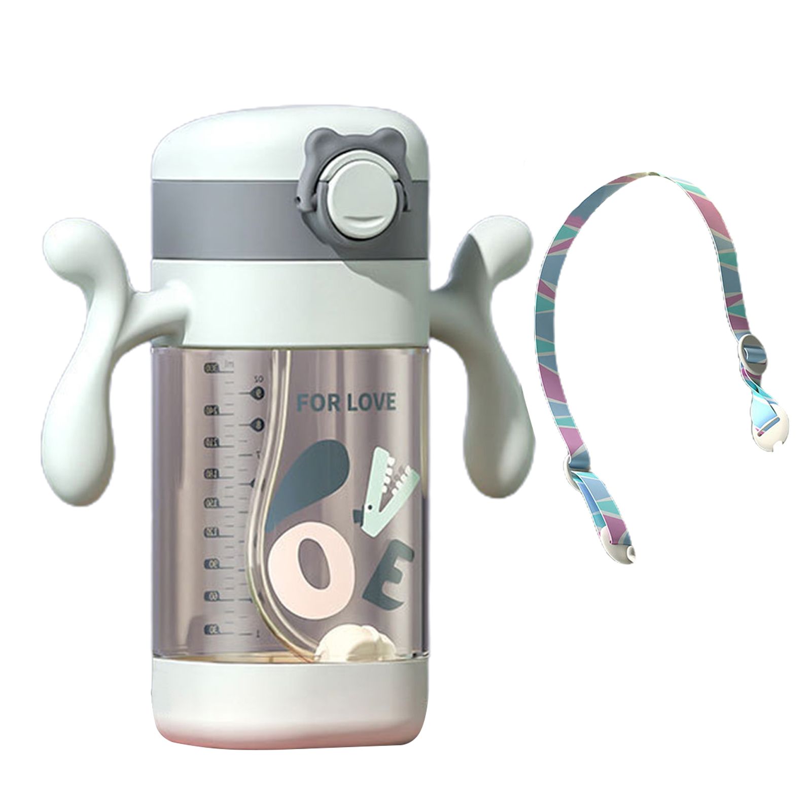 1 Set 300ml Water Bottle Double Handles Easy Cleaning PPSU Infant Straw Feeding Bottle for Outing
