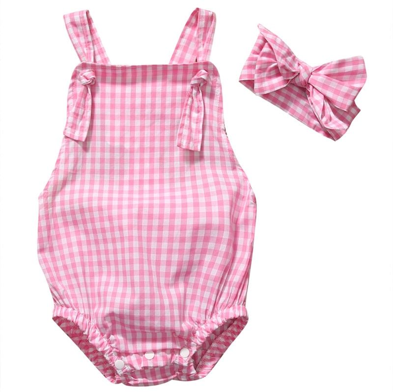 New Style Fashion Infant Newborn Baby Girls Clothes Sleeveless Checked Bodysuit Jumpsuit Outfits Baby Clothing 0-24M