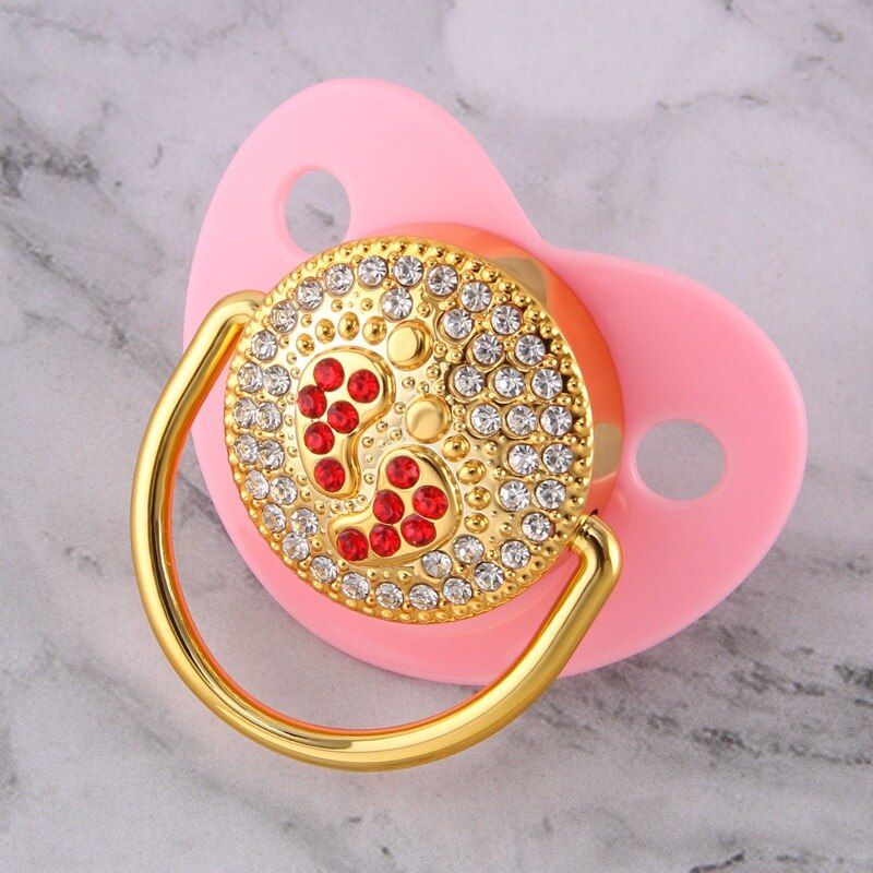 Wholesale BPA Free Non toxic Baby Golden Shining Plated Soother Luxury Red Diamond Pacifier for Kids Toddler