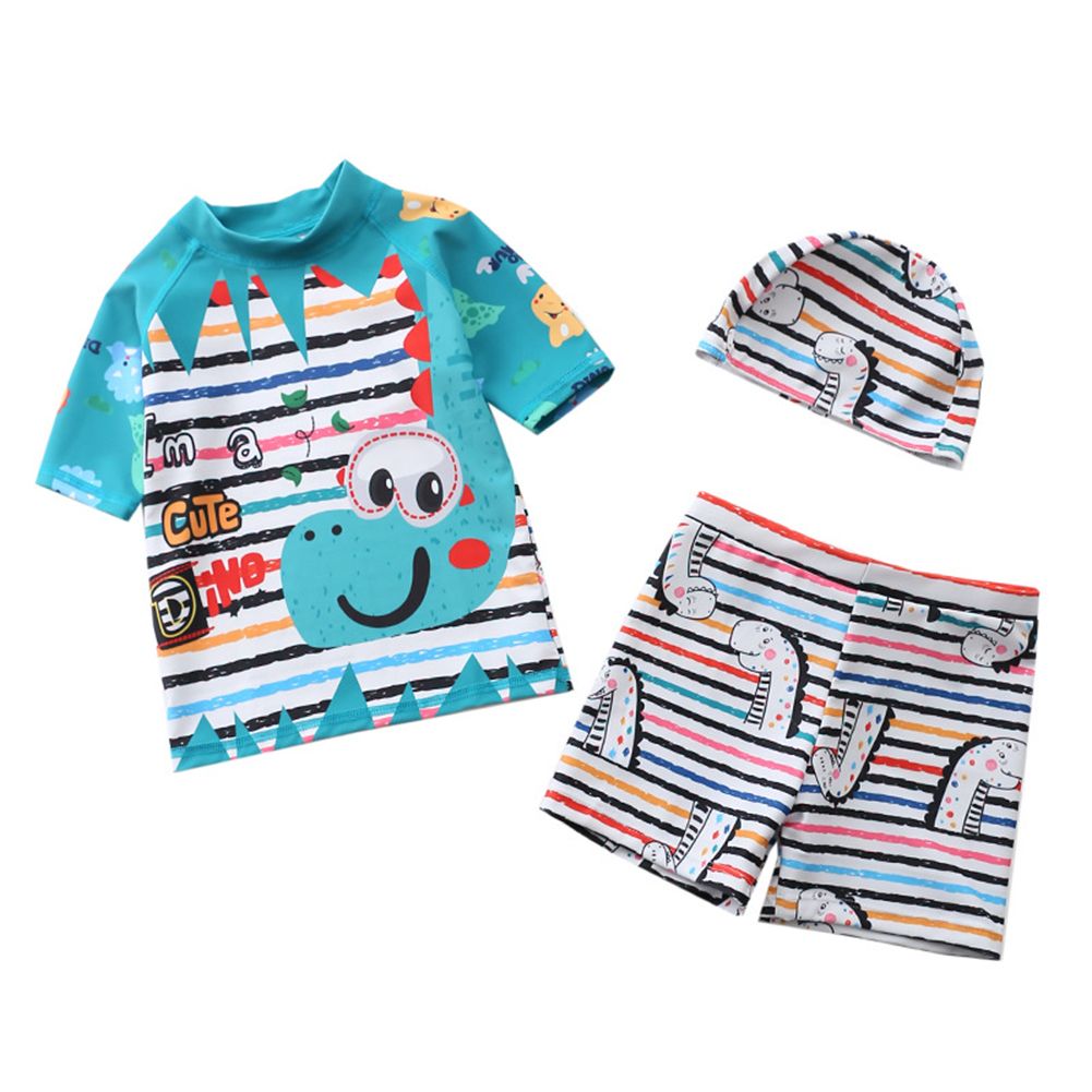 GC 3pcs Boys Swimwear Beach Quick Dry Swim Suit Split Set Cartoon High Elasticity Swimsuit color