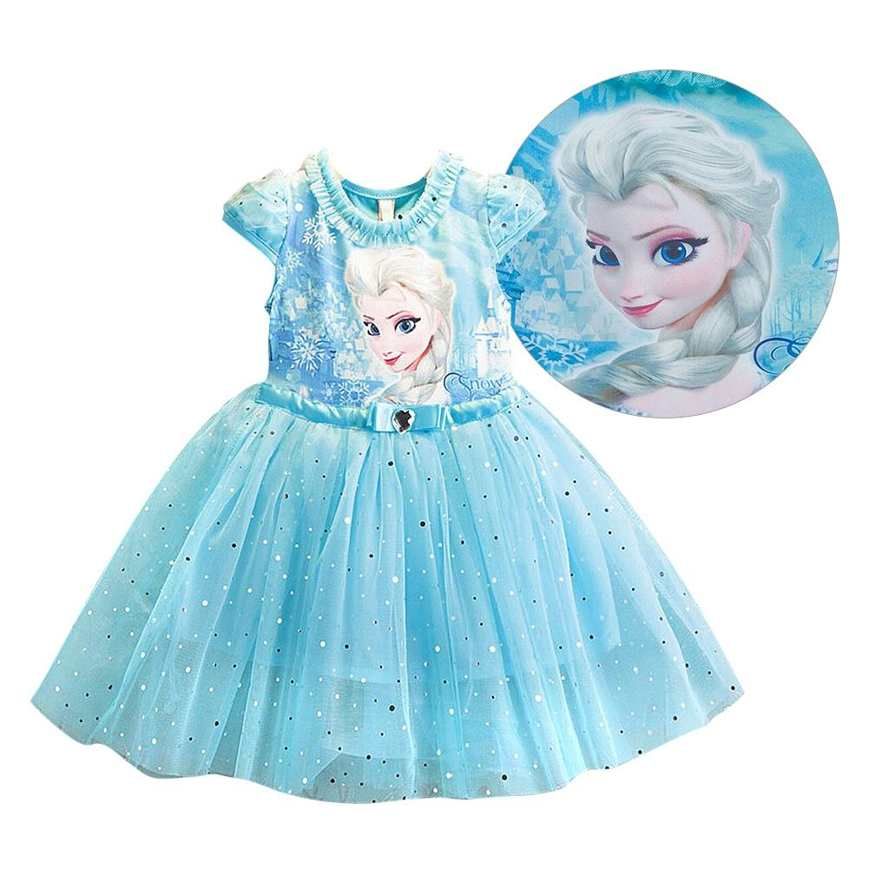 Girl Summer Dress Cartoon Pattern Kids Short Sleeve One-piece