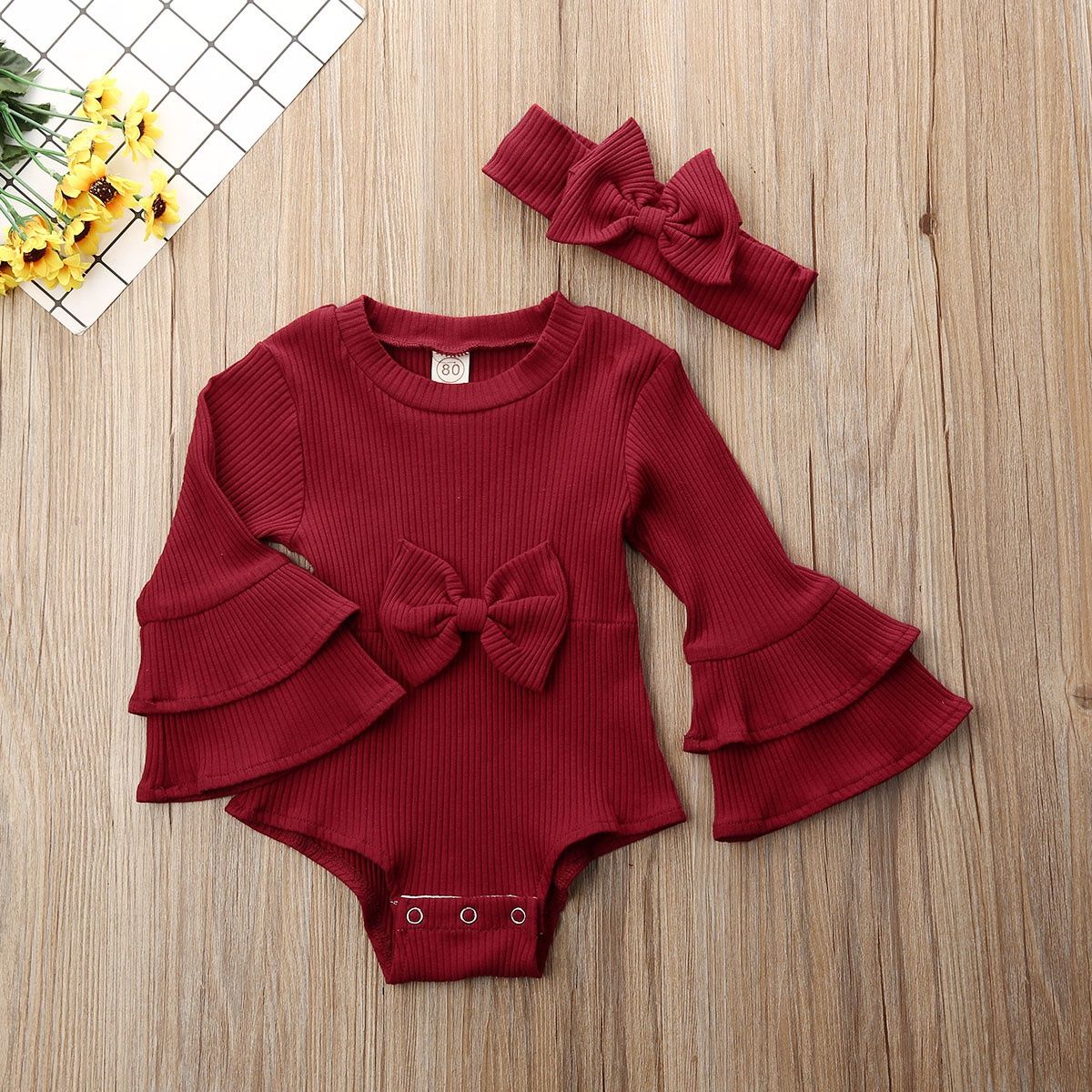 Boutique Girl Clothes 2PCS Newborn Baby Girl Winter Knitted Clothes Set Stripe Long Sleeve Bodysuits Jumpsuit Outfits Size 0-24M