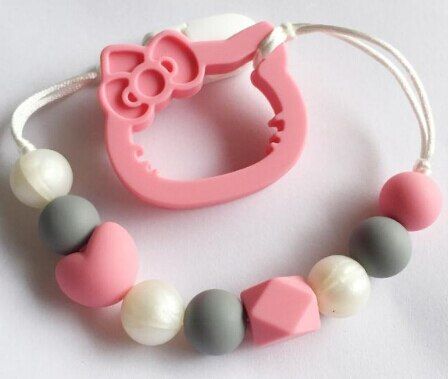 Hello Kitty teether of Silicone Teething Pacifier Clip - silicone Kitty Clip - Teether Chew Toy - baby teether pacifier clip