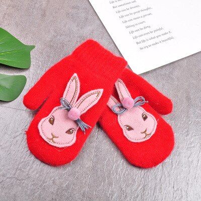 1 Pair Winter Infant Cute Cartoon Winter Warm Rabbit Rope Soft Gloves Full Finger Mittens Gloves For Kids Baby Child Toddler