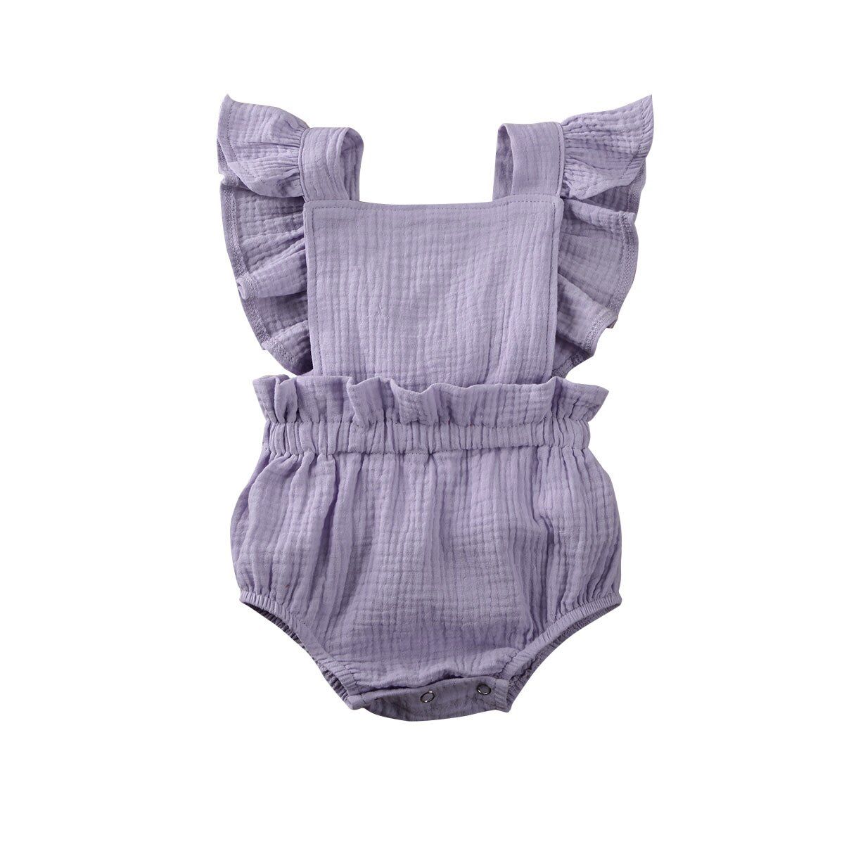 0-24M Newborn Baby Girls Bodysuits Lace Bowknot Ruffles Short Sleeve Solid Jumpsuit Outfits Clothes Summer