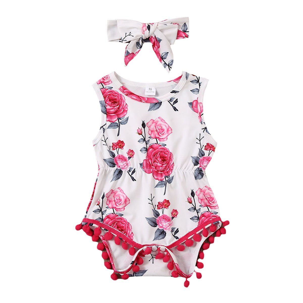 2020 Baby Summer Clothing Newborn Infant Baby Girls Sunsuit Clothes Floral Tassels Bodysuit Jumpsuit Headband Sets