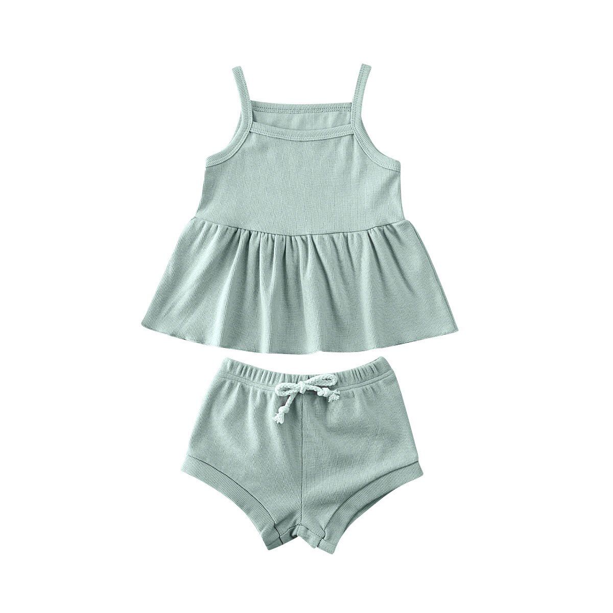 2020 Baby Summer Clothing 2PCS Infant Baby Girl Clothes Solid Sleeveless Tops Dress+Shorts Pants Ribbed Outfits