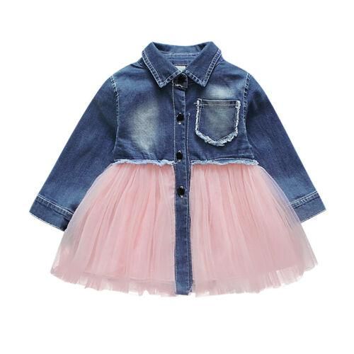 Kids Baby Girls Princess Tutu Dress Long Sleeve Party Pageant Denim Dress Clothes