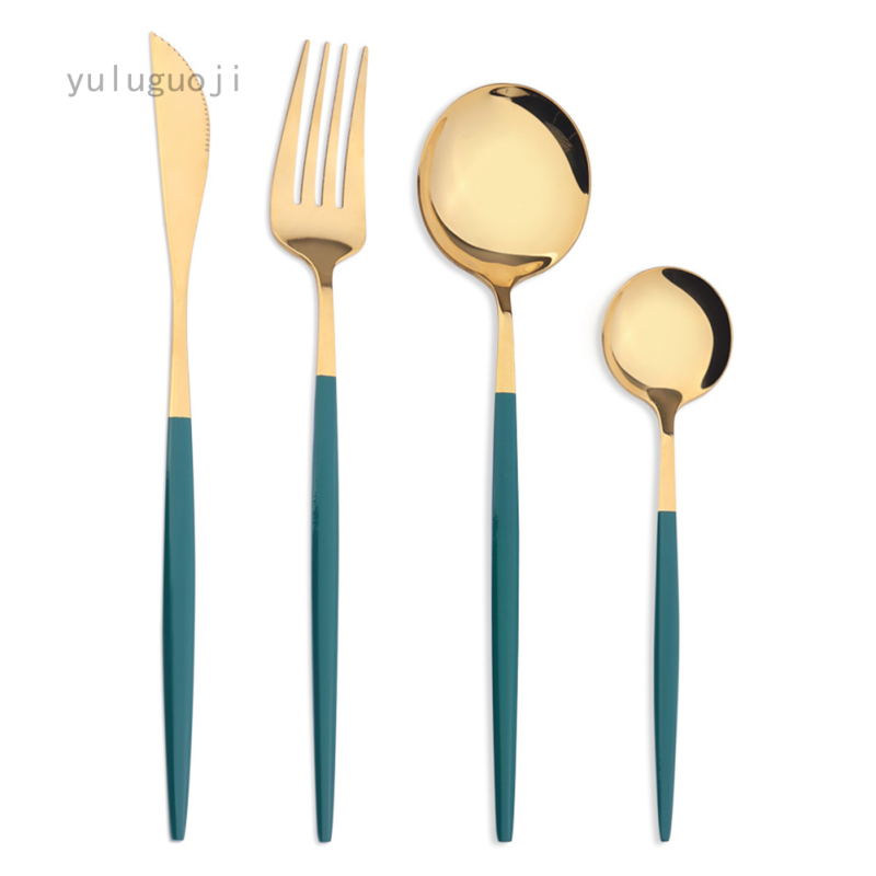 4 Piece Stainless Steel Shiny Mirror Slice Fork-Set Cutlery Spoon Cutlery Set