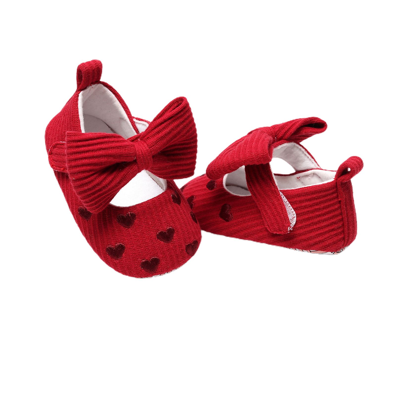 Infant Baby Girls Casual Shoes, Embroidery Heart Pattern Bowknot Patchwork Soft Sole Flat Shoes