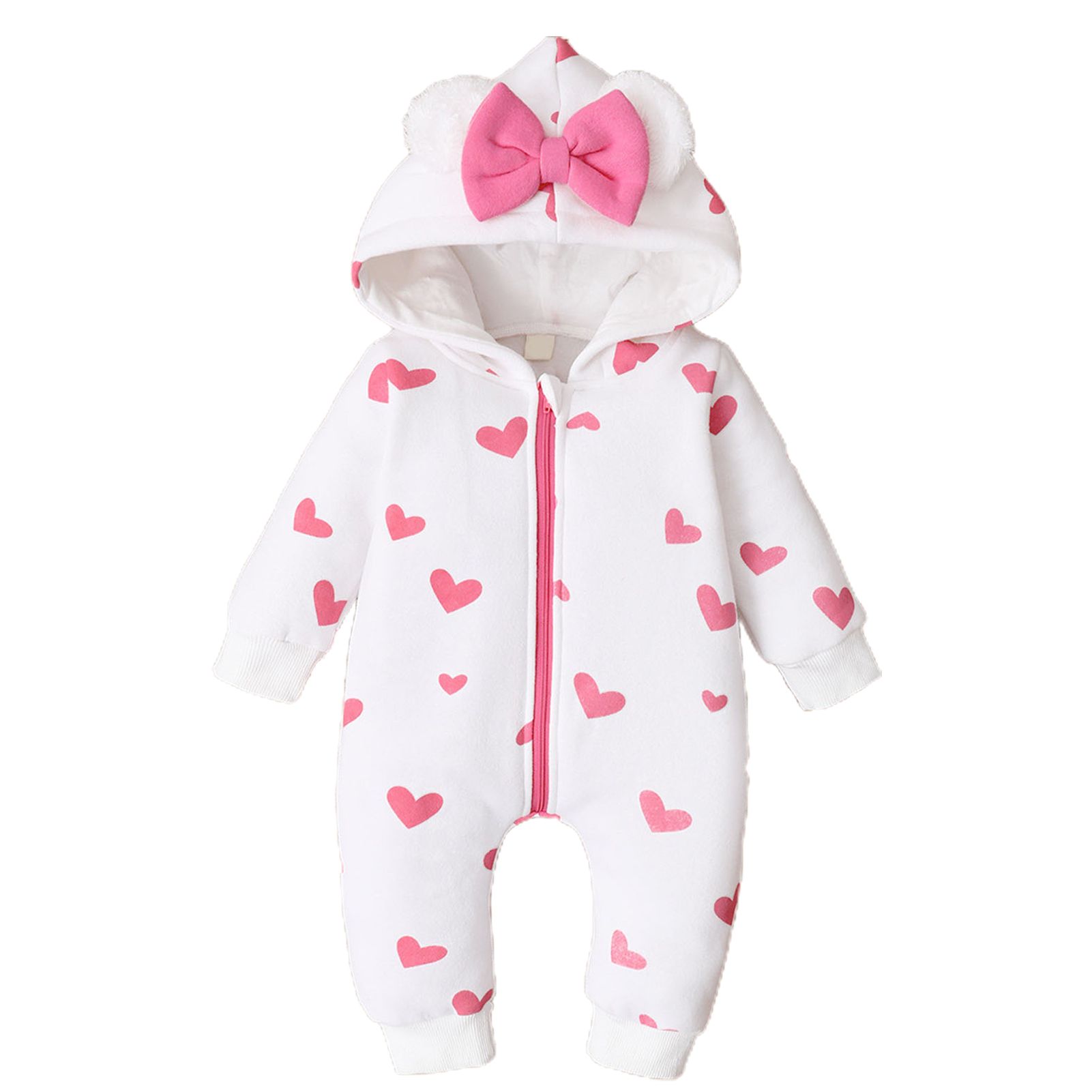 Infant Romper Zipper Closure Adorable Infant Warm Hooded Jumpsuit