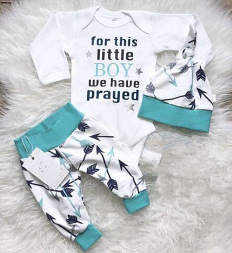 3Pcs Newborn Baby  Little Boy  Romper Bodysuit Long Pants Hat Outfits Clothes