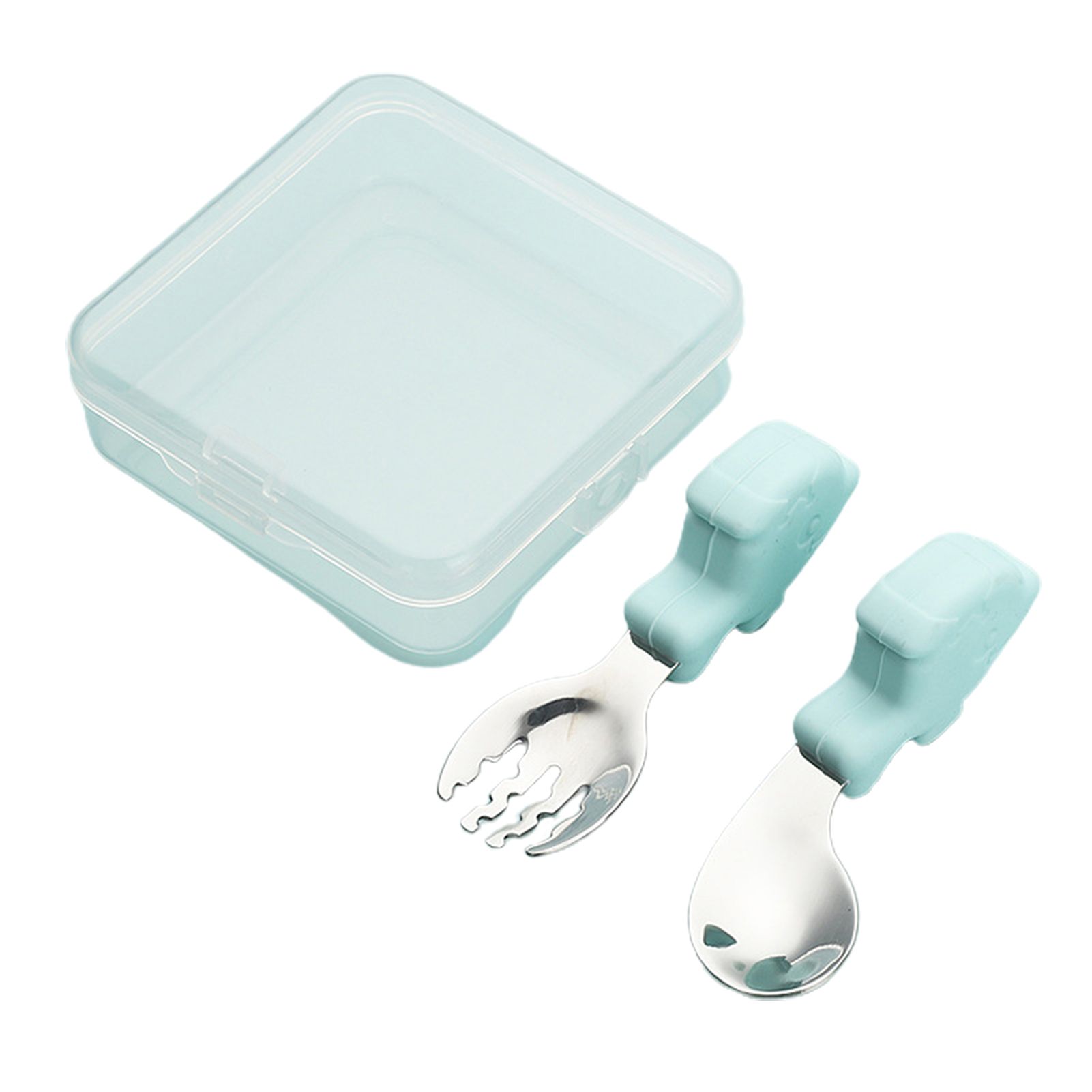 1Set Feeding Utensil No Burr Heat-resistance Portable Baby Spoon Fork Utensil for Kindergarten
