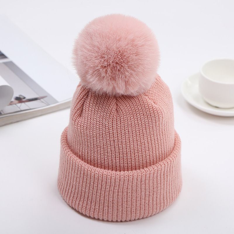 Pompom Baby Hat Beanie Winter Soft Warm Knitted Solid Color Fur Faux Ball Bonnet Kids Caps