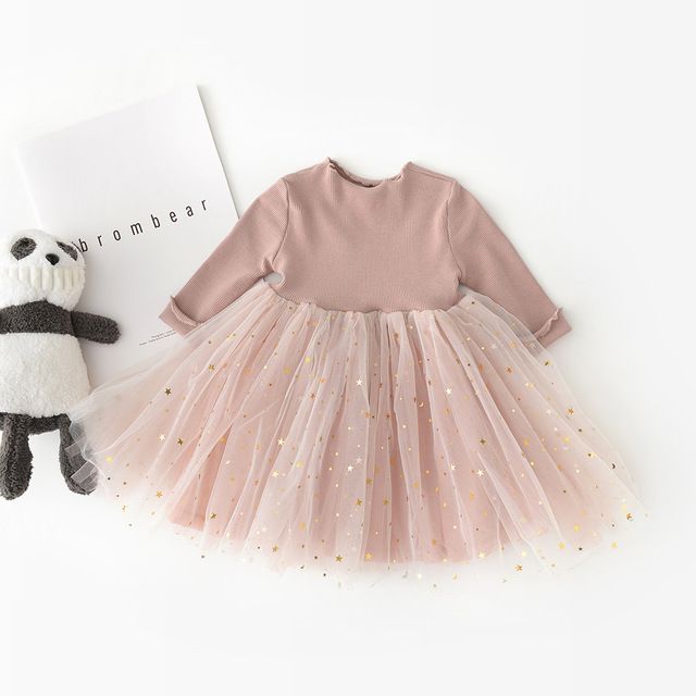 Baby Girl's Dress, Round Neck Long Sleeve Tulle Skirt for Vacation Holiday Birthday Party Photography