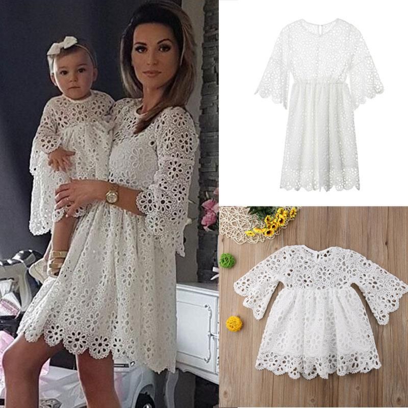 1Pcs Mother Daughter Clothes Parent-child Fringe Lace Dress Family Matching Outfit