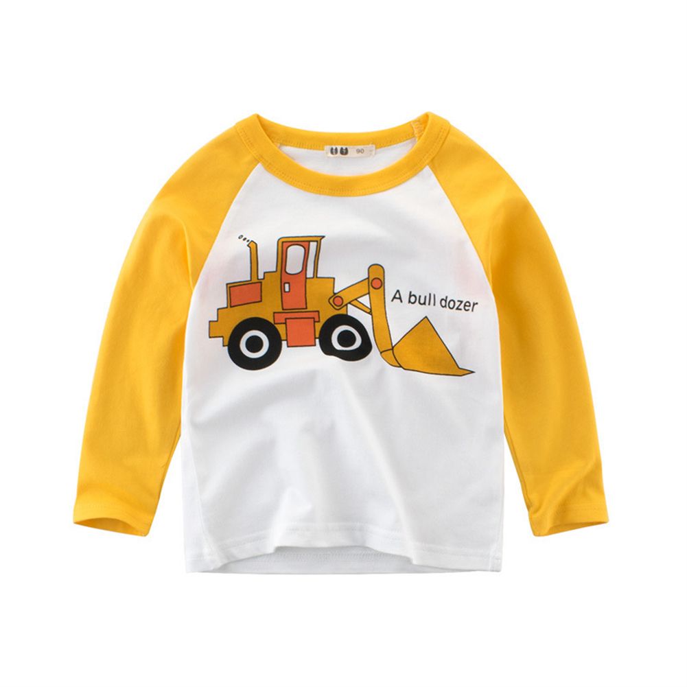 Boy  T-shirt Cotton Cartoon Car Pattern Round-neck Long-sleeve Casual Shirt