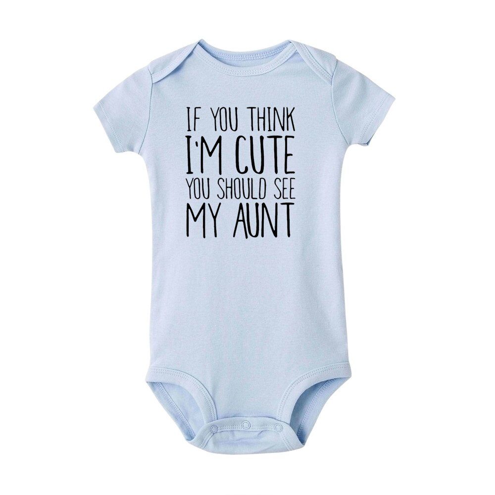 Newborn Boy Girl Short Sleeve Letter If You Think I'm Cute You Should See My Aunt Romper Outfits Baby Clothes  Onesie