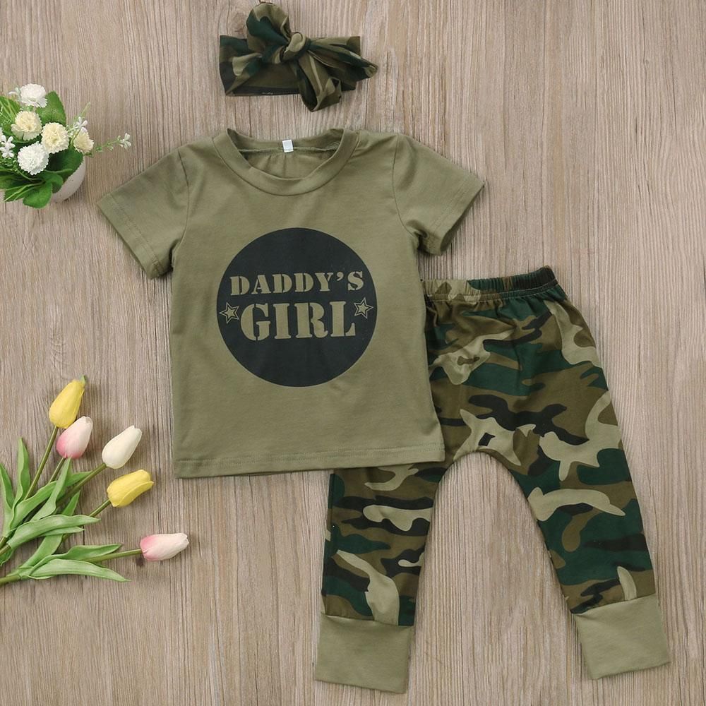 0-24MGirl Boy Clothing Set Camo T-shirt Tops Pants Outfits