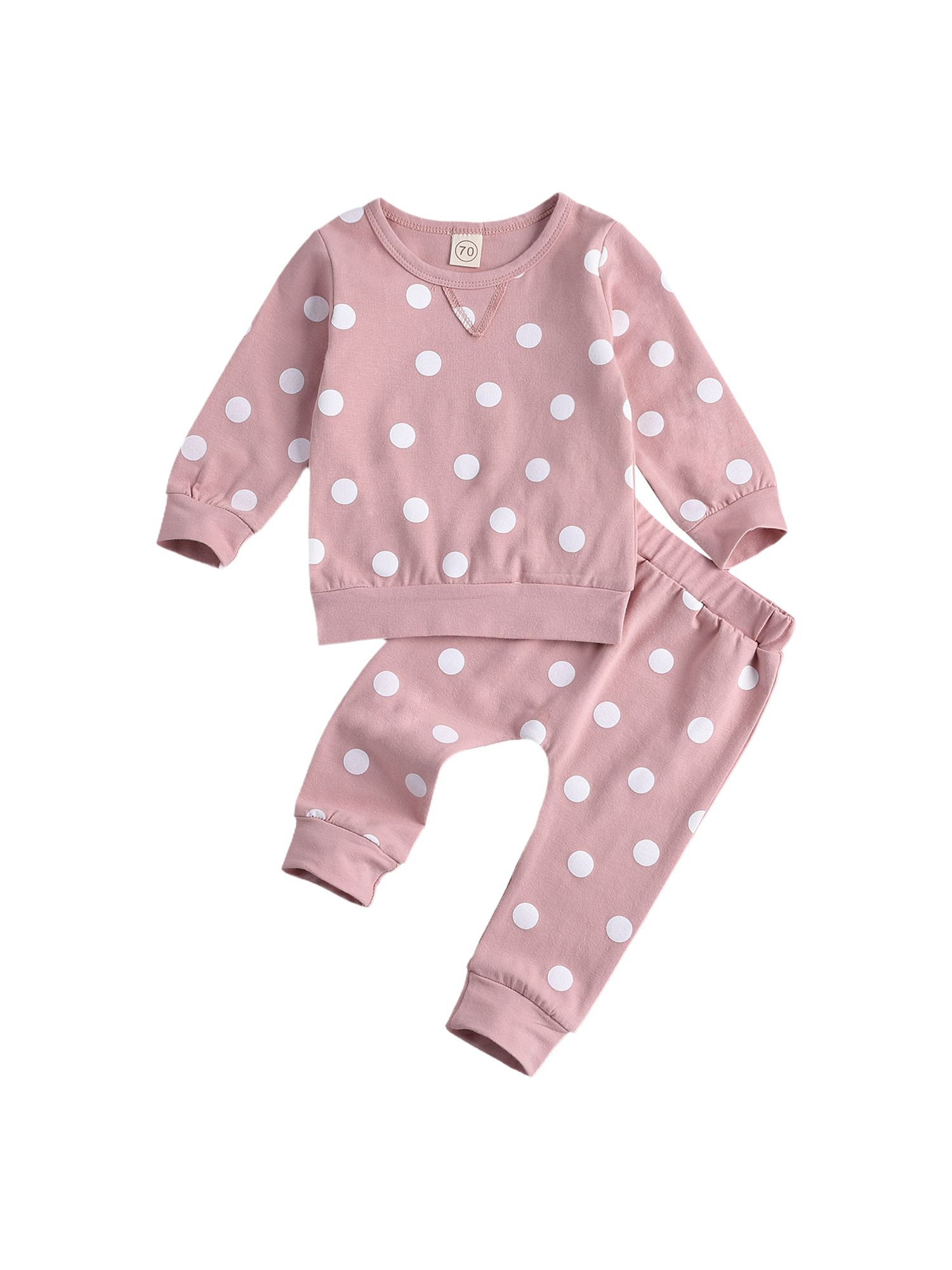 Newborn Baby 2-piece Outfit Set Long Sleeve Polka Dot Top+Pants Set for Kids Boys Girls