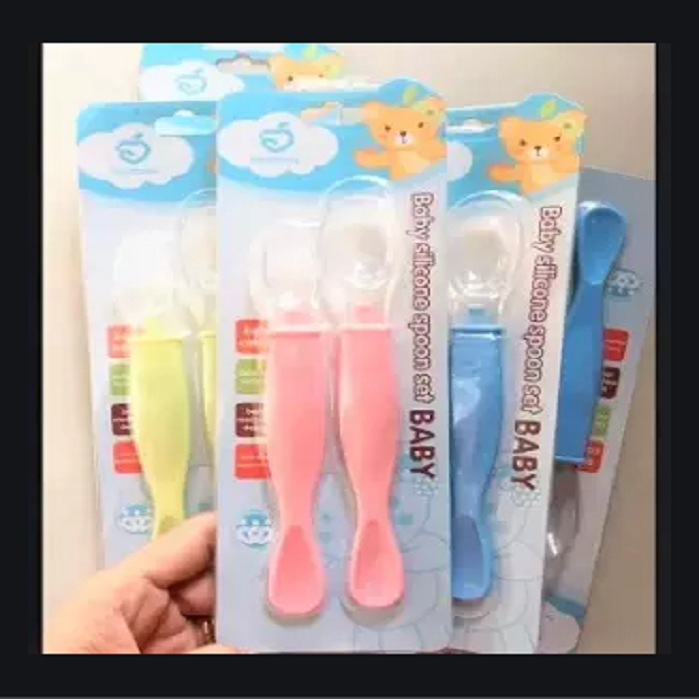 Silicone Feeding Spoon For Baby - 2 pcs ((apple.bear))