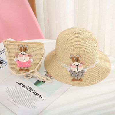 Fashion Concise Casual Cute Sweet Beach Sun Hat Children Girl straw hat With Bag Toddler Girls Accessories 1-8Y