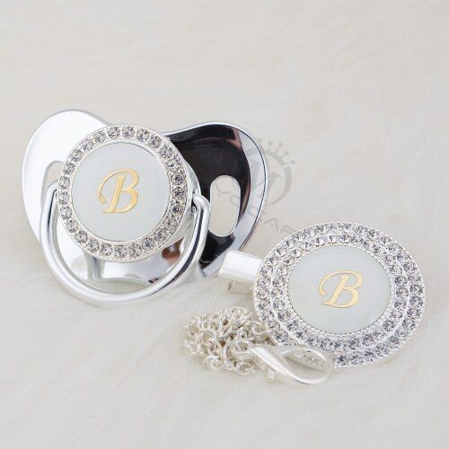 MIYOCAR bling name Initials letter B unique bling pacifier and pacifier clip BPA free dummy bling unique design LB-1