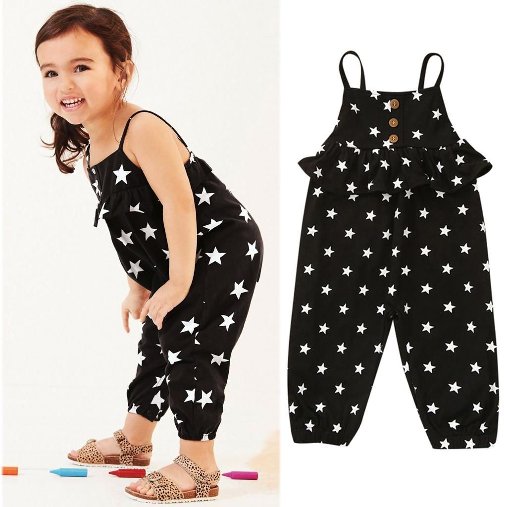Toddler Baby Girls Sleeveless Stars Print Ruffles Backless Jumpsuit Romper