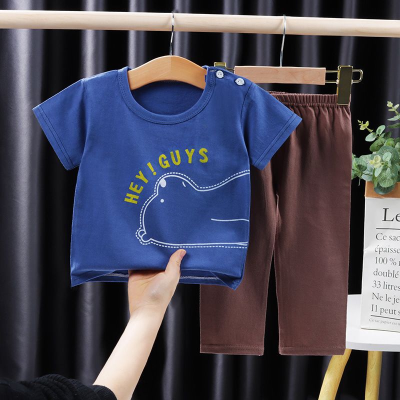 Yfashion 2 Pcs/set Cotton ldren  Mosquito  Pants  Set Short-sleeve -shirt rousers Air-conditioning Clothes color