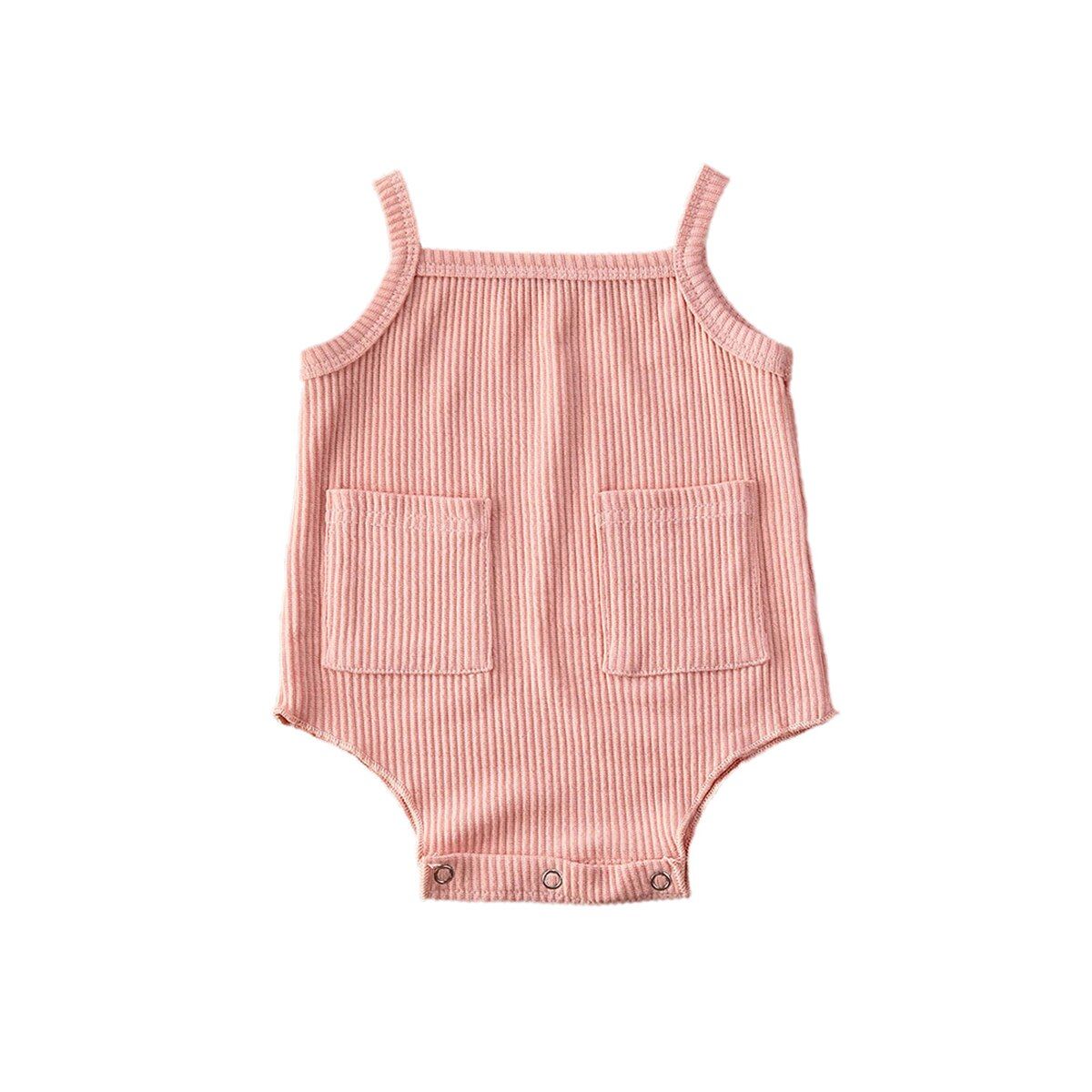 2020 Baby Summer Clothing Infant Newborn Baby Girl Solid Ribbed Bodysuit Pocket Jumpsuit Sleeveless Sunsuit