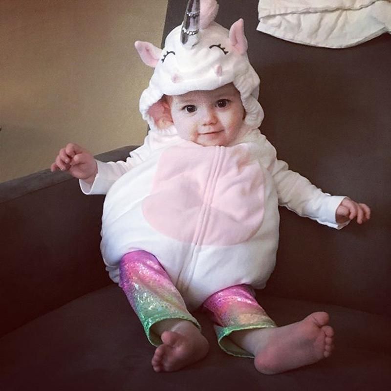 Cartoon Costume Newborn Baby Girls 3D Unicorn Sleeveless romper Fleece Jumpsuit Jumper Hooded Outfits Size 0-24M