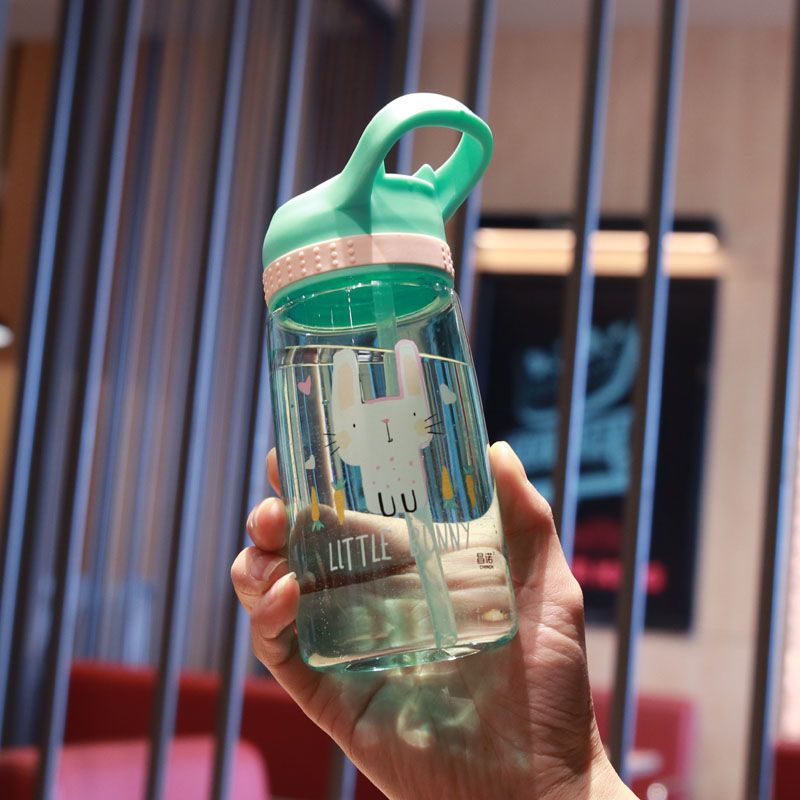 Children's Cute Cartoon Water Cup Student Heat-resistant Plastic Cup Creative Anti-fall Water Bottle 450ml