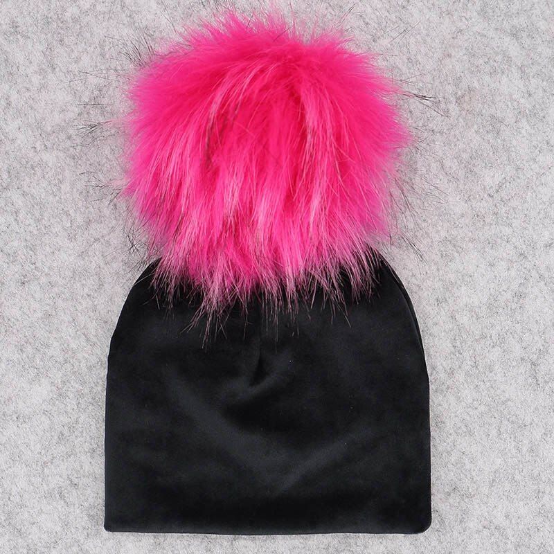Autumn Winter Thicker Warm Velvet Childs Kids Faux Fur Pompom Beanies Hats 2018 Soft Newborn baby Boys Girls Toddler Cotton Hats