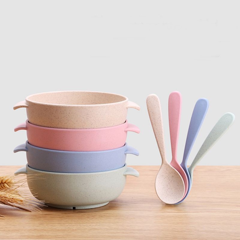 【ALLGOOD】Kids Natural Wheat Straw Bowl 2Pcs/Sets For Toddler Baby Boy Girl Feeding Bowls Eco-Friendly