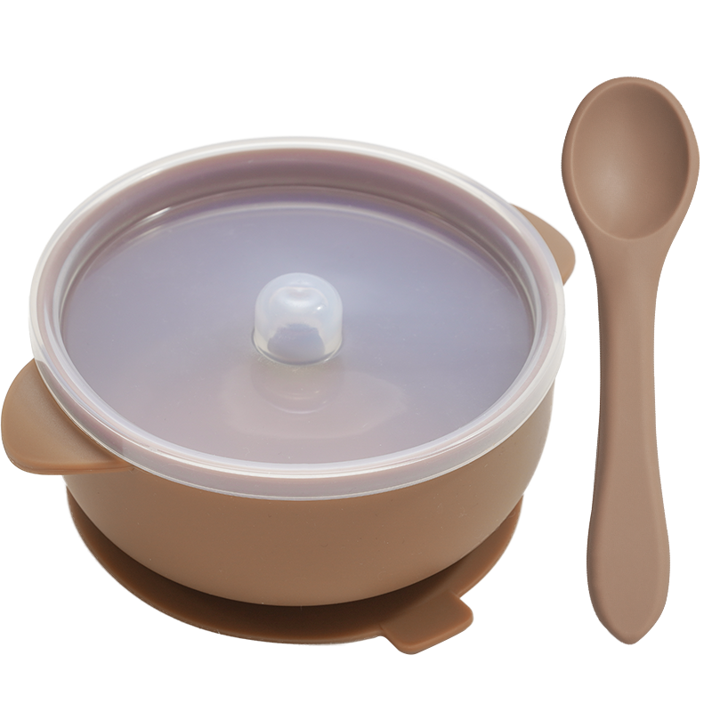High Quality Silicone Baby Sucker Bowl With Lid BPA Free Waterproof Toddler Plate Set Portable Silicone Spoon For Kids