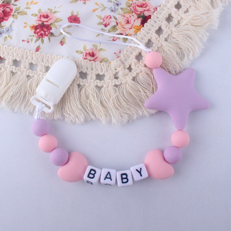 XCQGH Customzied Baby Name BPA Free Silicone Beads Teething Pacifier Clips Chain