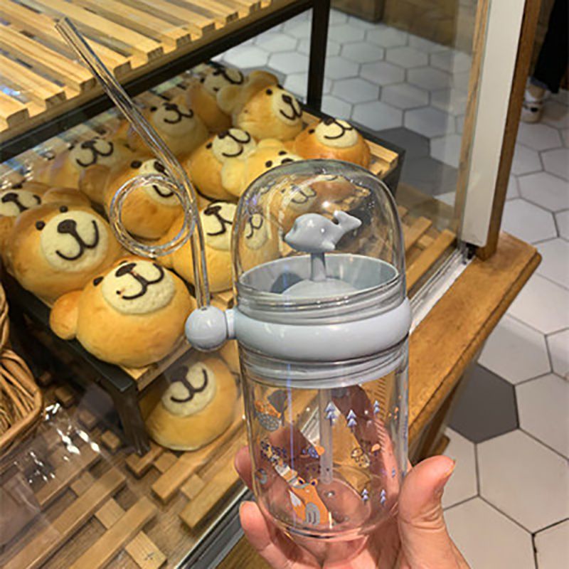 【BestGO】Children's Explosion Net Red Whale Cup Straw Plastic Water Cup Troll Fun Water Cup 250ML