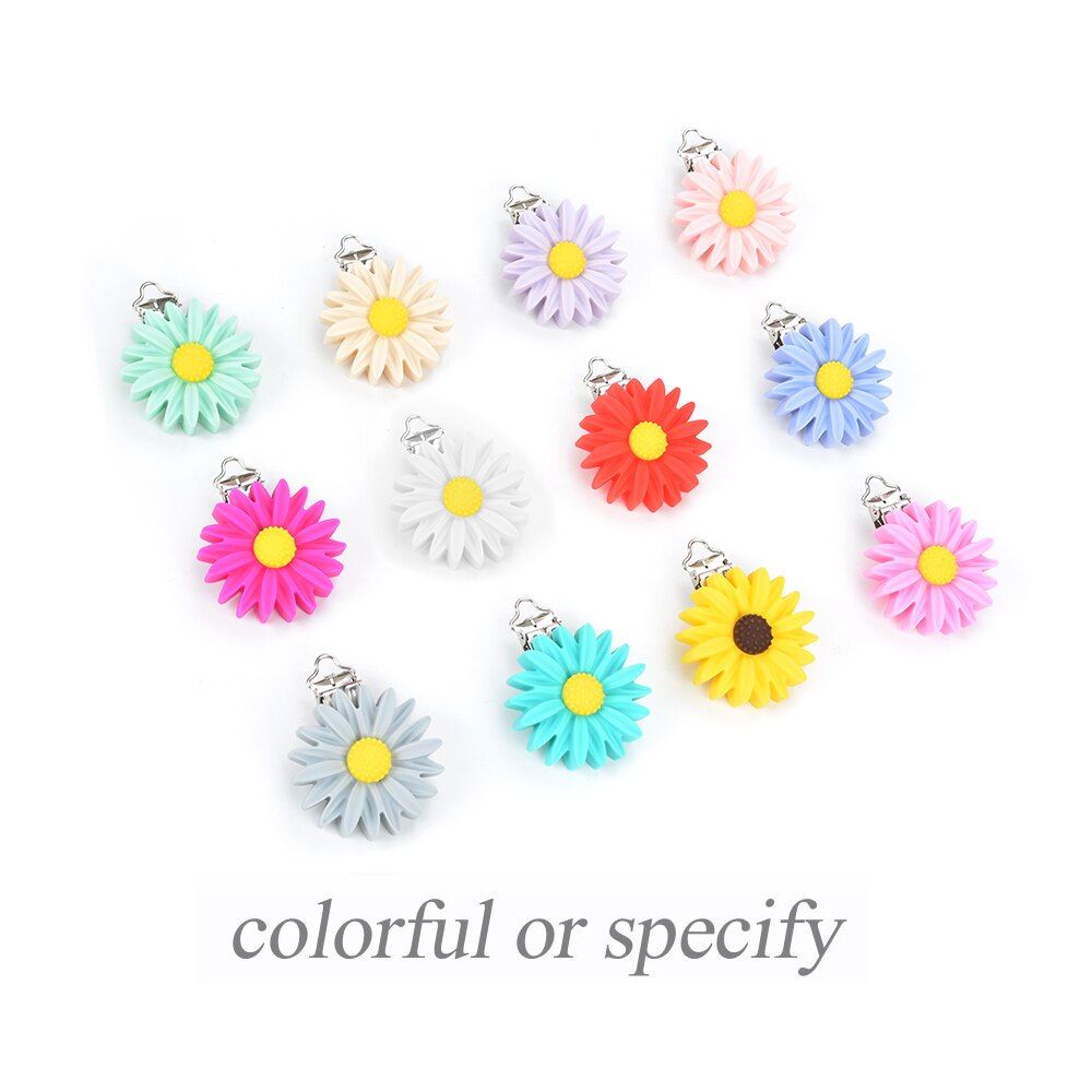 3pcs/lot Silicone Daisy Pacifier Clip Teether DIY Baby Feeding Accessories Tools Flower Silicone beads Teething Soother Holder